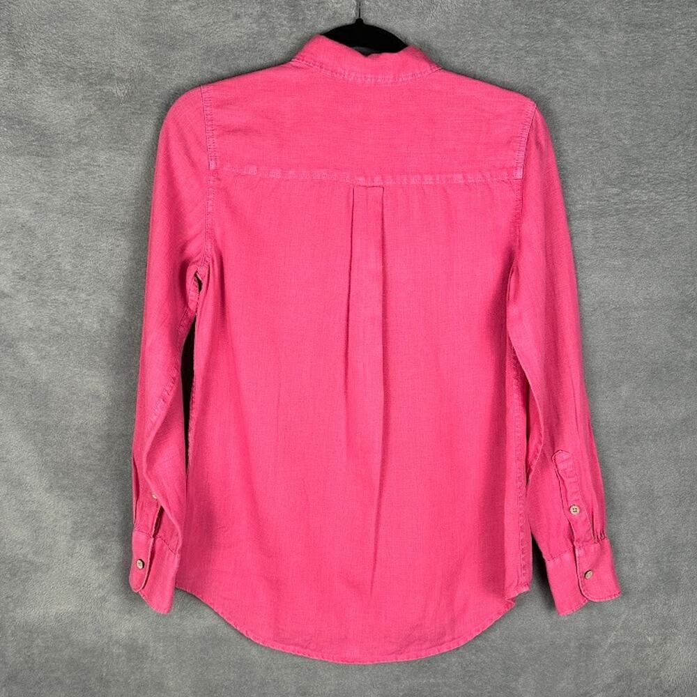 Faherty Top Womens Extra Small Pink Linen Button Up Long Sleeve Lightweight Boho - Picture 5 of 12